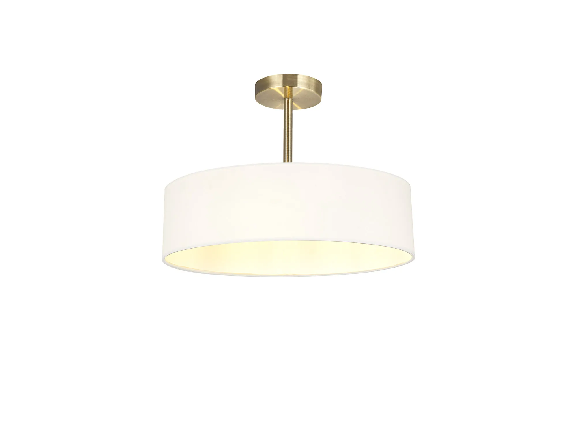 DK0703  Baymont 45cm Semi Flush 3 Light Antique Brass, White